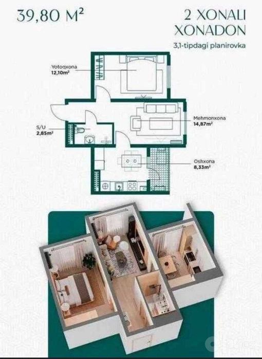 ;Срочно‼️2ком квартира 40м2 с ремонтом Джаркурганский Пожарка