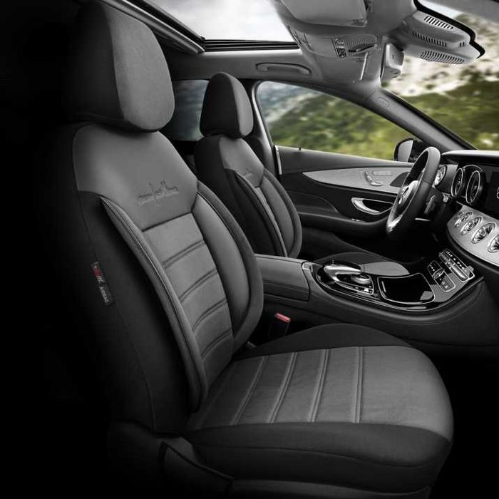 Луксозна Тапицерия OTOM текстил с еко кожа COMFORT LINE Design – Сиво-Черна със сив шев