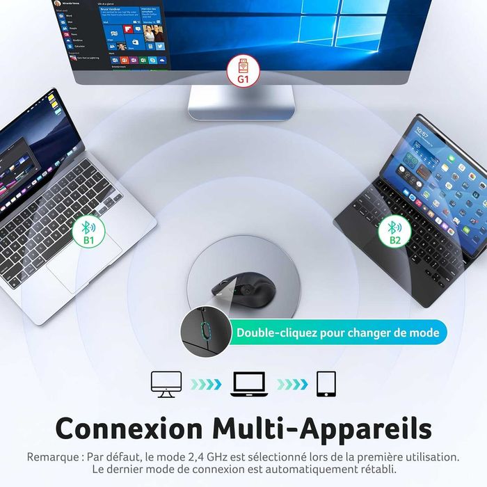 Мишка Безжична Acer, Ергономична, Bluetooth 5.2 + 2.4GHz, 4000 DPI