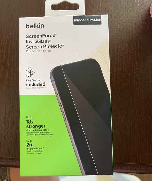 Belkin InvisiGlass протектор за iPhone 17 Pro Max – нов, 18x по-здрав