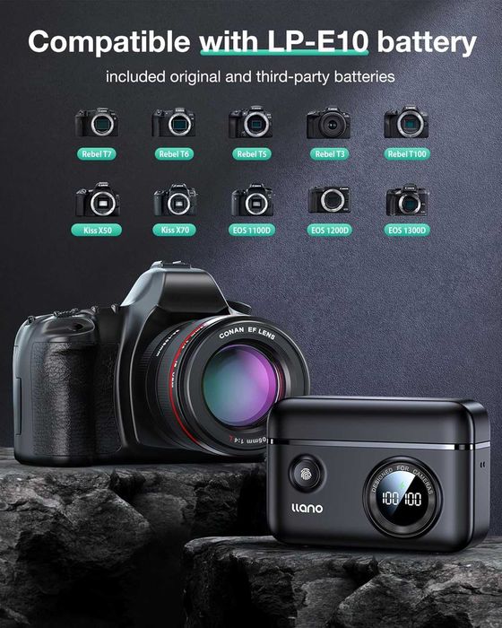 llano 2 броя батерии LP-E10 и 18 W бързо зарядно устройство Canon EOS