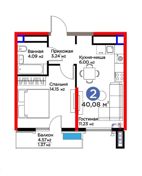 Квартира 40,08 м² с подземным паркингом в ЖК BI San’at, 15/16 этаж