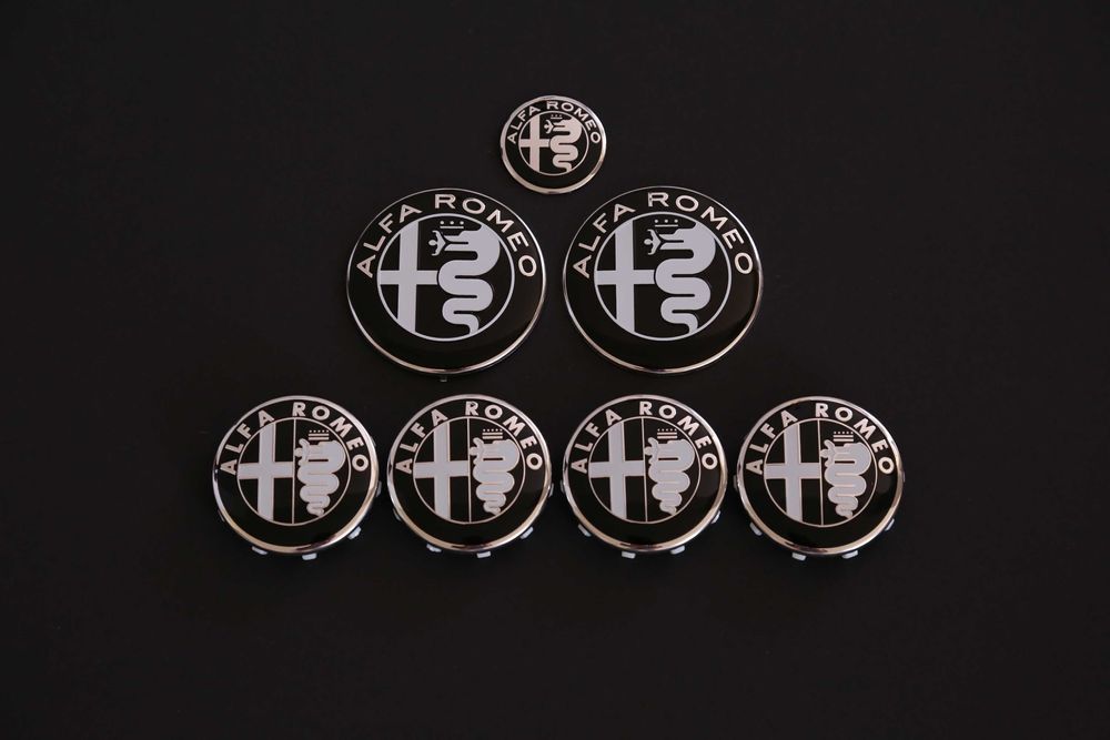Set 7 embleme sigla stema capace roti volan Alfa Romeo
