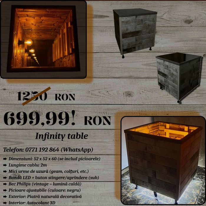 Infinity Table – Măsuță cu efect de tunel infinit LED