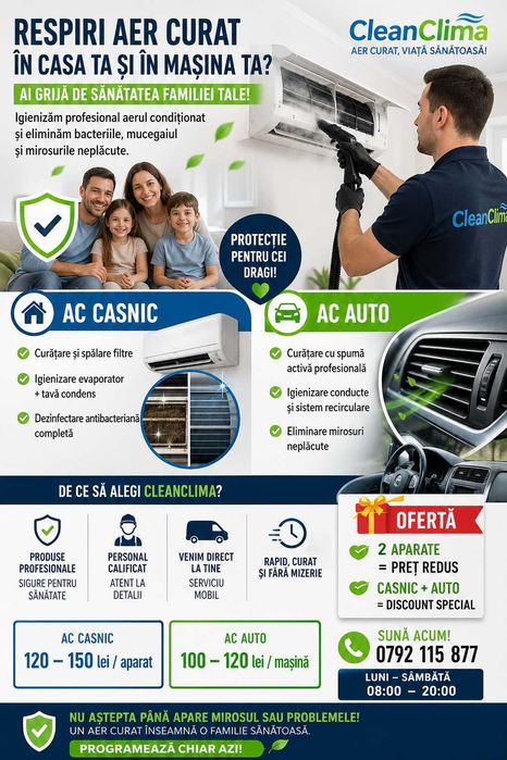 CURATARE AER CONDITIONAT Casnic si Auto Bucuresti Ilfov CleanClima