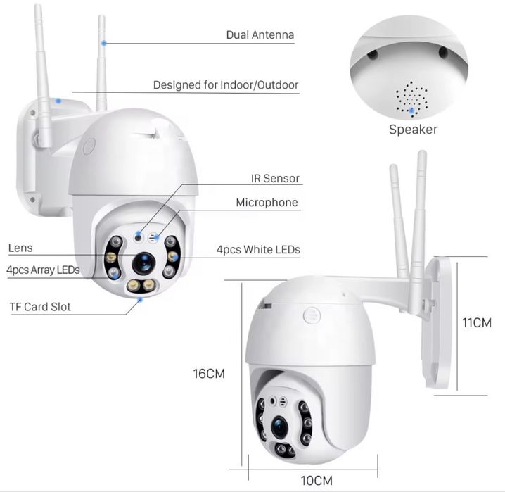 WiFi PTZ IP Камера за външен монтаж 2MP/3MP/4MP/5MP/8MP – Автоматично проследяване, цветно нощно виждане, двупосочно аудио