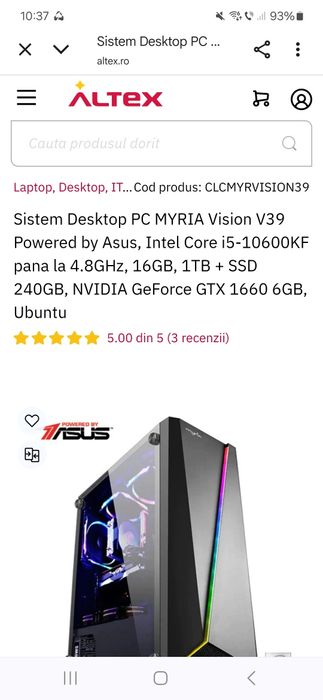 Vând pc cu gtx 1660 6gb i5 10600kf 1tb+240gb ssd