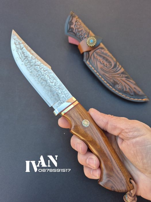 Ловен нож-Дамаска стомана VG10 с 67 слоя ламинат и кожена кания