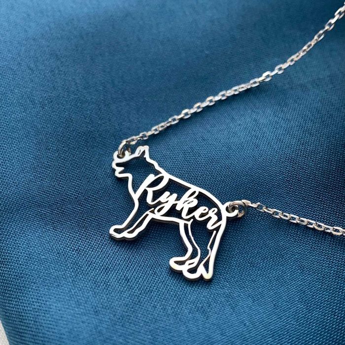 Сребърно колие с име на куче, подарък за собственик на куче
