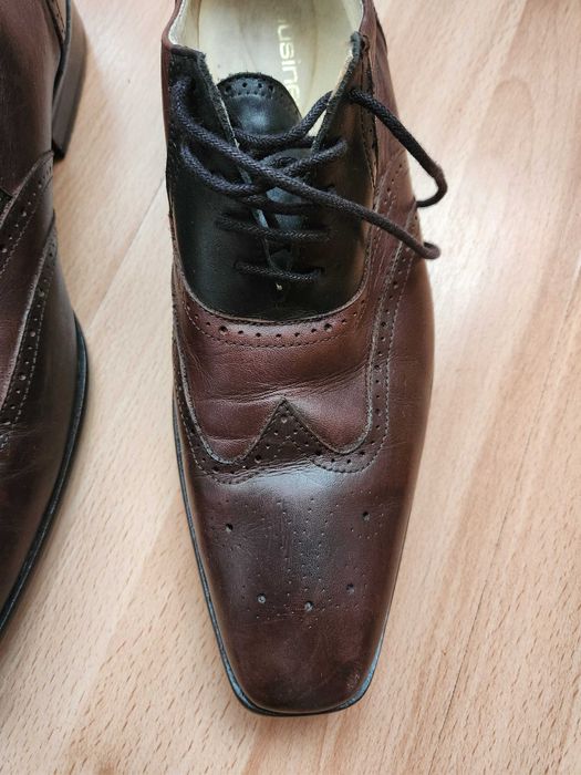 Pantofi barbati 43 - piele naturala - maro inchis cu negru