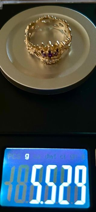 Inel designer, din aur de 14K, cu diamante și ametiste