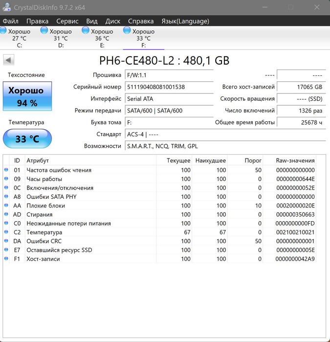 SSD накопитель Lite-On 480 GB SATA 2.5”