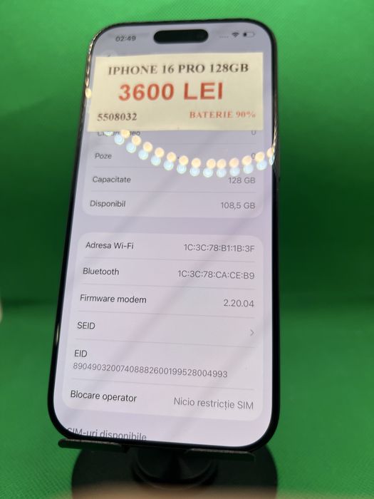 Iphone 16 pro 128gb 90% bat•Amanet Lazar Crangasi•55080