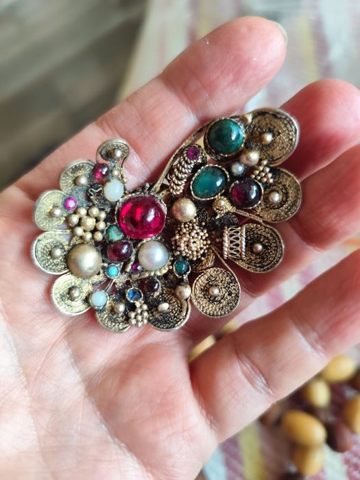 Винтидж брошки (ръчна изработка филигран), птица, панделка, гущер