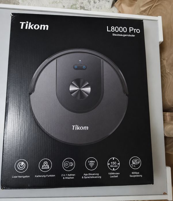 Aspirator Robot Tikom L8000 Pro cu Mop, 6000Pa, Navigare Lidar, Control prin Aplicație, 150 Min