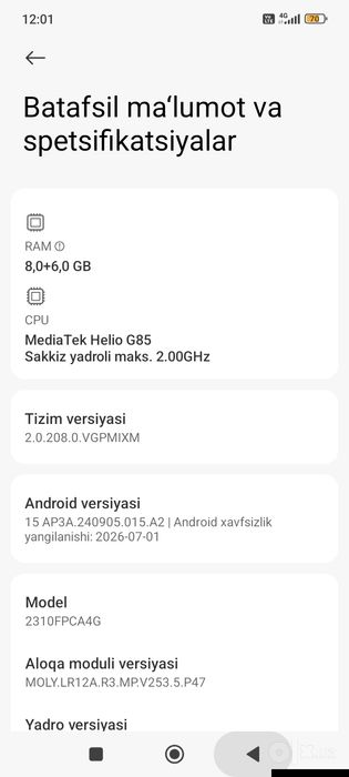 Poco c65 .  Ram 8+6. Xotirasi  256 rangi koʻk