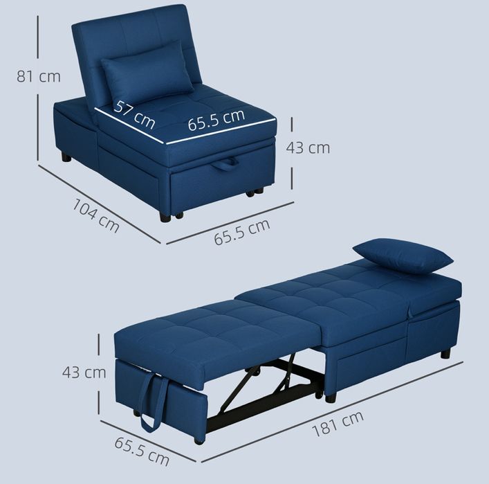 Fotoliu extensibil 3in 1 HOMCOM