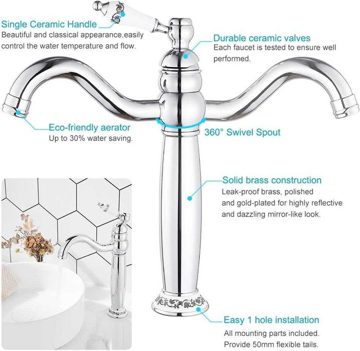 Baterie inalta Crom/Silver stil Victorian de Lavoar,REDUS de la 450RON