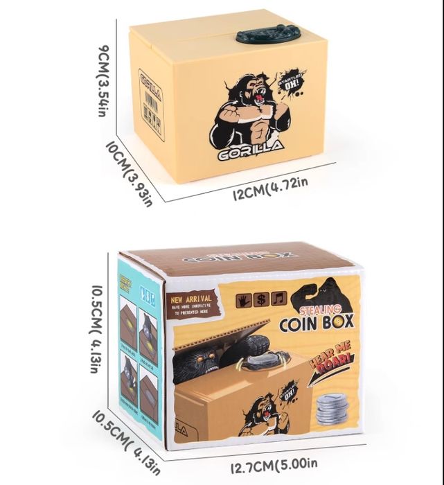 Детската касичка  е с формата на горила скрита в кутия