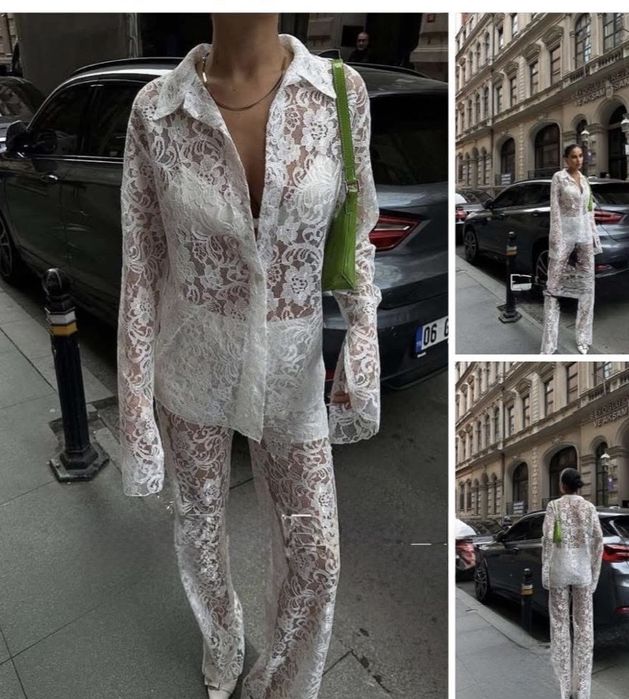 Дамски сет бял с дантела