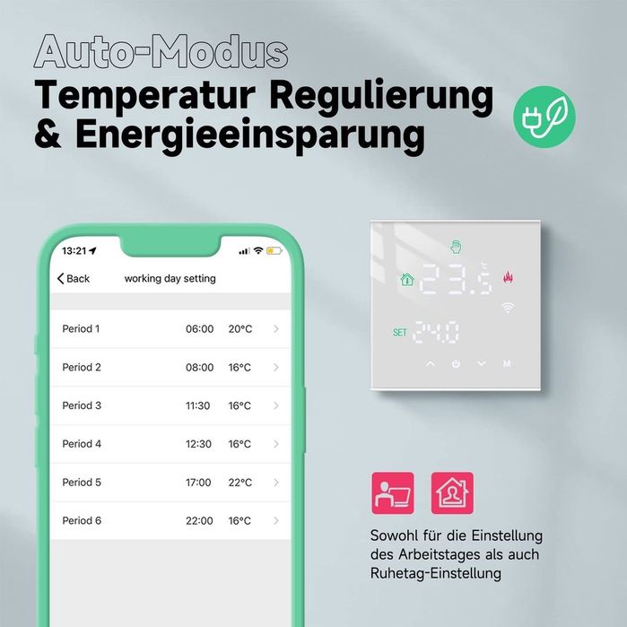Termostat WiFi centrală gaz Tuya smart programabil TGW60W-WPB