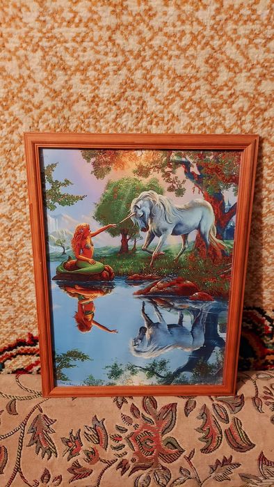 Картина красивая русалка и единорог