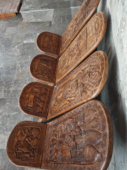Set african vintage Palaver– 4 scaune + masă – sculptura artizanala excepțională.