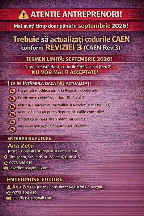 Infiintari firme SRL/PFA/ASOCIATII/ Contabilitate/ HR Timisoara