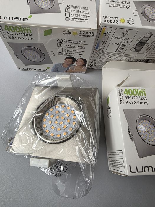 Промо! LED лунички + тяло за вграждане, драскана стомана, 220V, 2700K