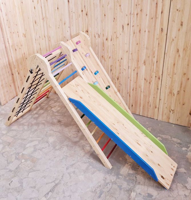 Ansamblu de catarare dublu cu tobogan de 170 cm