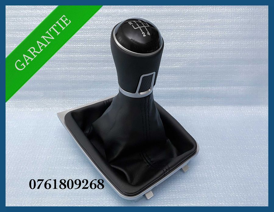 Manson schimbator + nuca piele + rama argintie VW Golf 7 cu 5 trepte