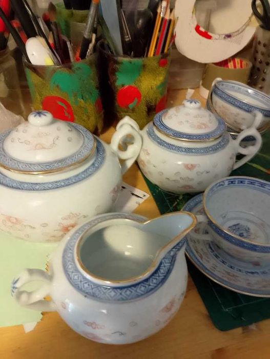 Луксозен сервиз за чай на 12 персон, китайски оризов порцелан