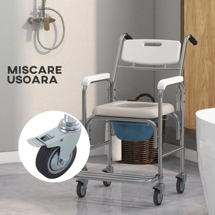 Scaun Cu Rotile – Impermeabil cu WC Detasabil pentru Batrani