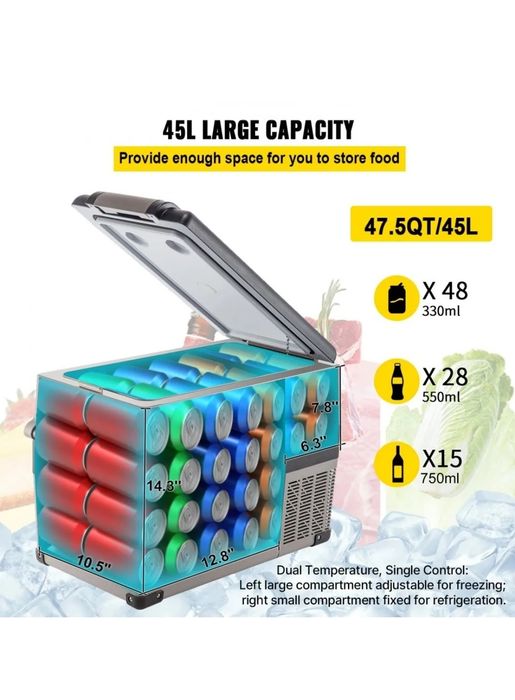 Vand Frigider auto portabil VEVOR 45L cu alimentare  12V/24V/220V ideal  pentru camion/ autorulota/ camping / pescuit , nou , sigilat