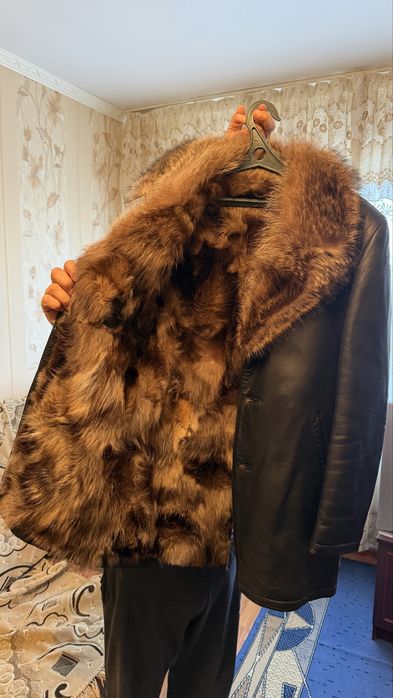 Пальто , волк, с волчей мехом , кожанная