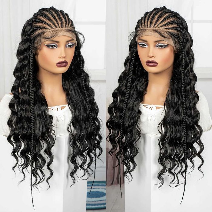 Екзотична черна перука с пълзящи плитки и къдрава дължина 70 см - Lace