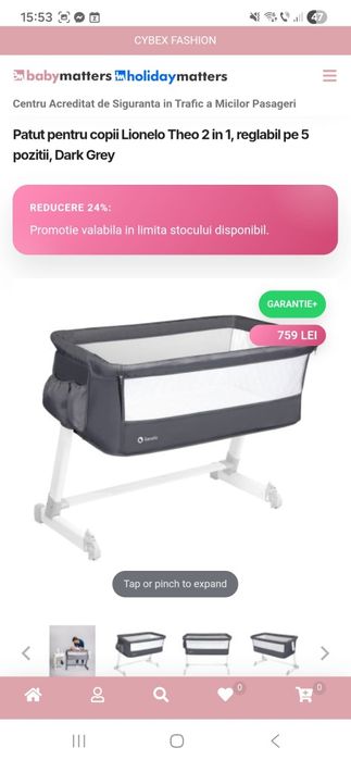 Vând Pătuț Co-sleeper Lionelo Theo – Gri (Stare Foarte Bună)