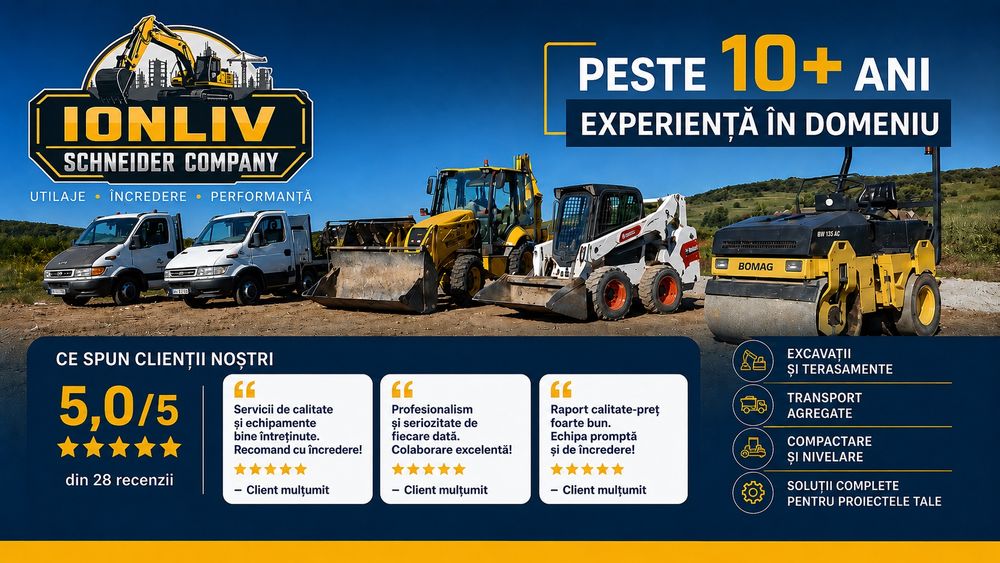 Inchiriere utilaje constructii Sibiu Miniexcavator, bobcat, transport