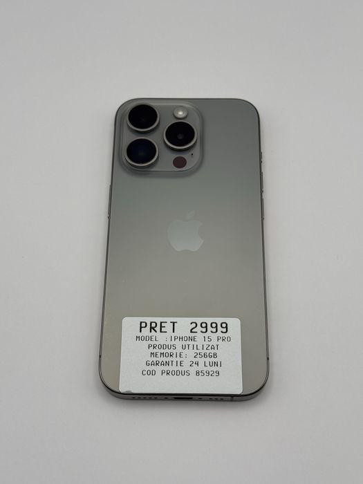 MAGAZIN VINDEM IPHONE : iphone 15 pro |  256 GB | silver | foarte bun | 24 luni garantie