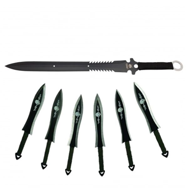 Set sabie de vanatoare Last Ronin si sase cutite de aruncat