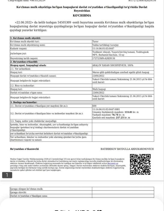 Hovli sotiladi arzoncha narxda