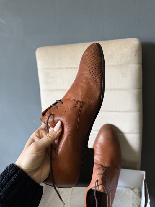 Pantofi de barbat maro din piele naturala eleganti cu siret - 39