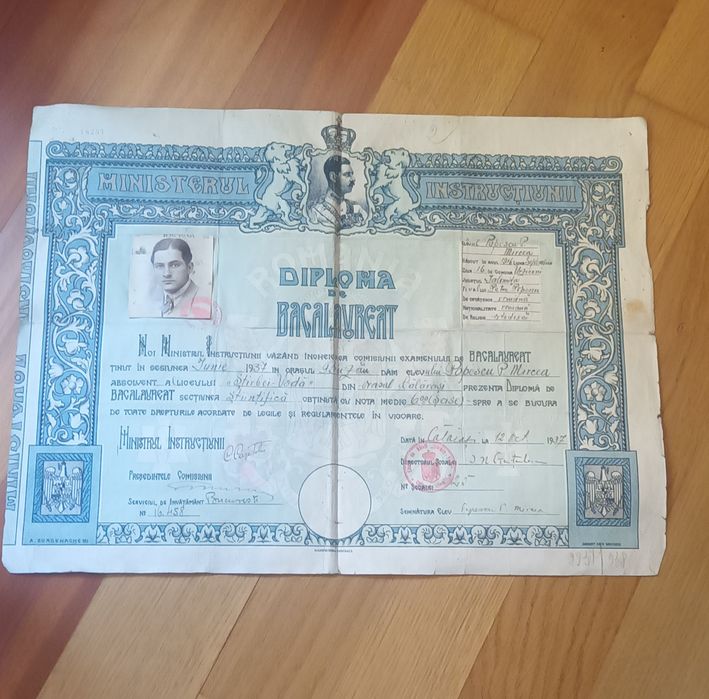 Document vechi, Diploma 1937