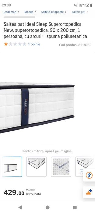 Pat de o persoană +saltea ortopedica ideal sleep