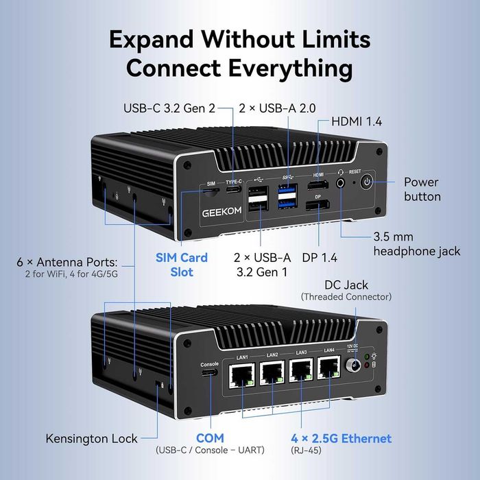Промышленный МиниПк GEEKOM iX12 N95 8/256G VMware Proxmox VPN Firewall