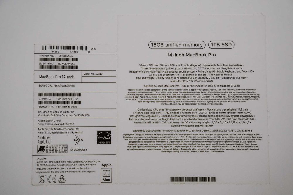 Macbook Pro M1 PRO 14  inch, 1 TB SSD, silver