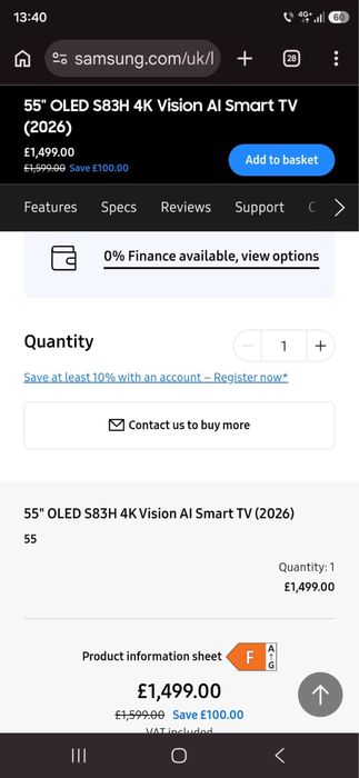 Televizor tv samsung oled 4k ultra hd 55” qe55s83h model nou sigilat 2026 vision ai
