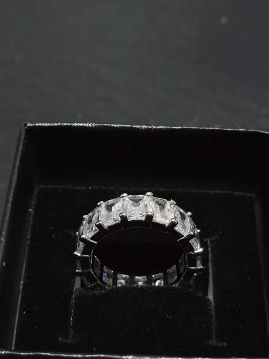 Inel strălucitor, placat cu aur alb, 14K