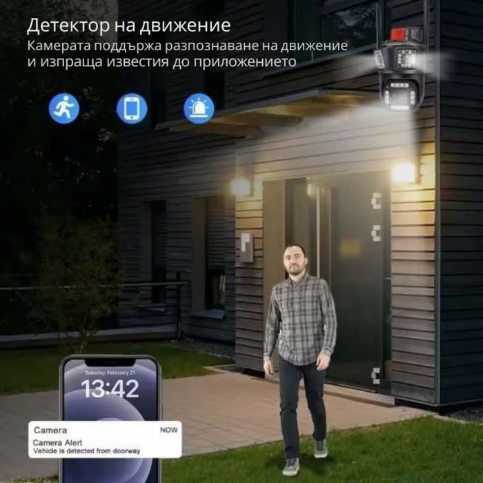 Тройна Smart WiFi безжична IP камера с 12MP и нощно виждане!