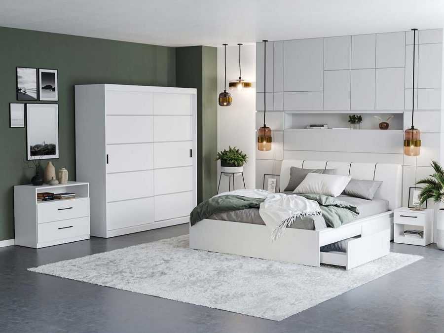 Set Dormitor Nordis Alb C13 tapitat - Transport Gratuit in 4-10 zile